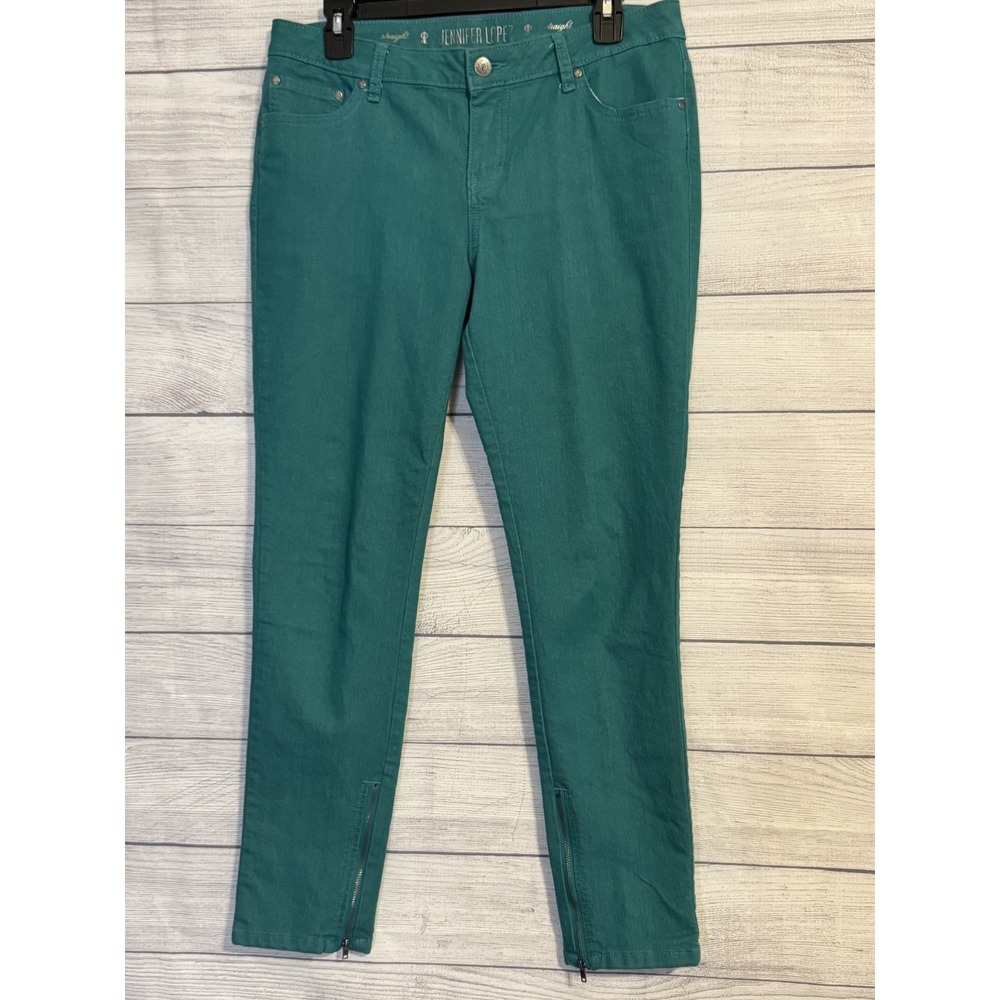 Jennifer Lopez Women's Teal Green Straight Pants Size 10 Zip Detail VGC